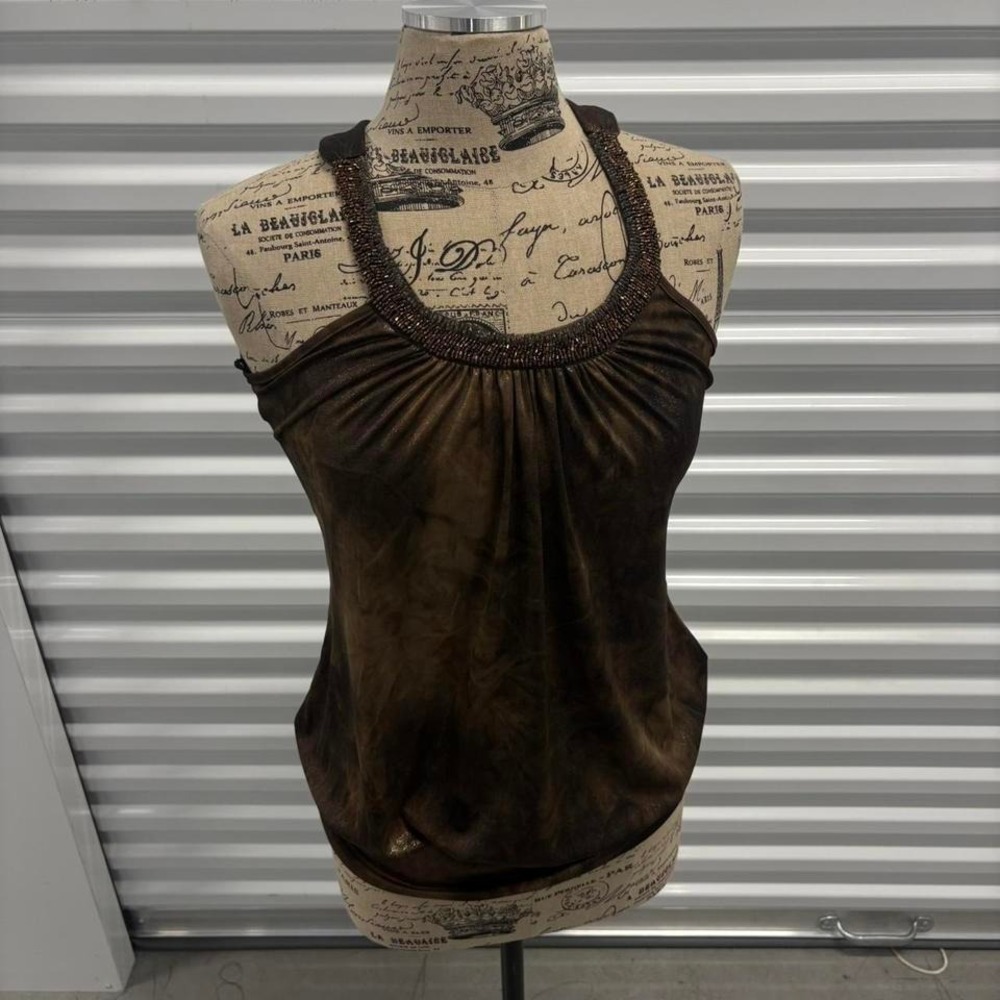 Vintage 90s made in usa paper tag shimmery metallic banded bubble top.